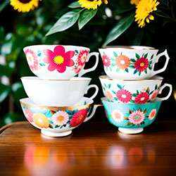 珐琅花卉茶杯和茶碟